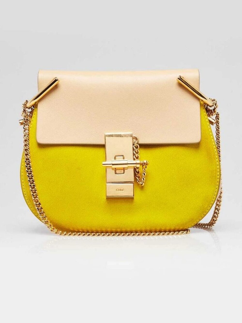 Chloe Yellow/Beige Suede/Lambskin Leather Small Drew Bag